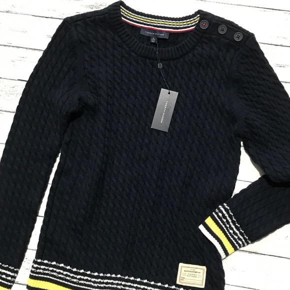 Tommy Hilfiger Button Shoulder Cable Knit Crewneck Sweater - Picture 3 of 16